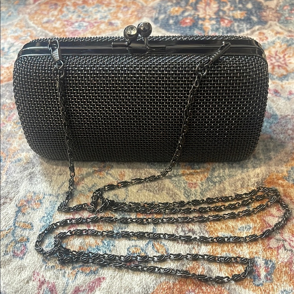 Vintage Black Mesh Clutch with Chain
